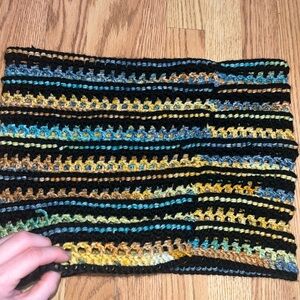 Handmade Crochet Stripe infinity scarf/wrap in Black, Yellow, Teal